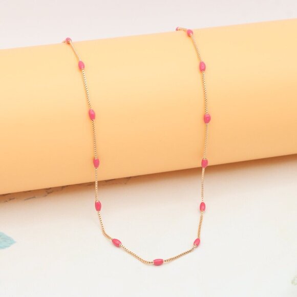 Elegant Rose Gold Beaded Necklace with Adjustable Chain, XPNL0336 - Picture 8 of 12